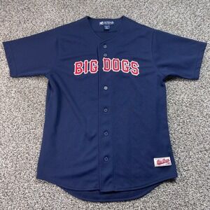 Big Dogs Baseball Jersey Men's Medium Navy Blue Button Front Embroidered Logo